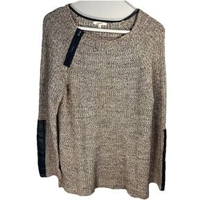 Mystree Sweater Color Block Pointelle Beige/Tan Large